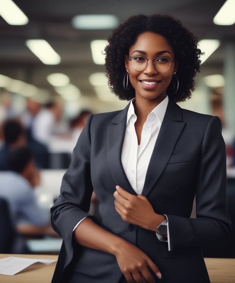Friendly accountant explaining financial reports to a client in a bright, minimalist office.