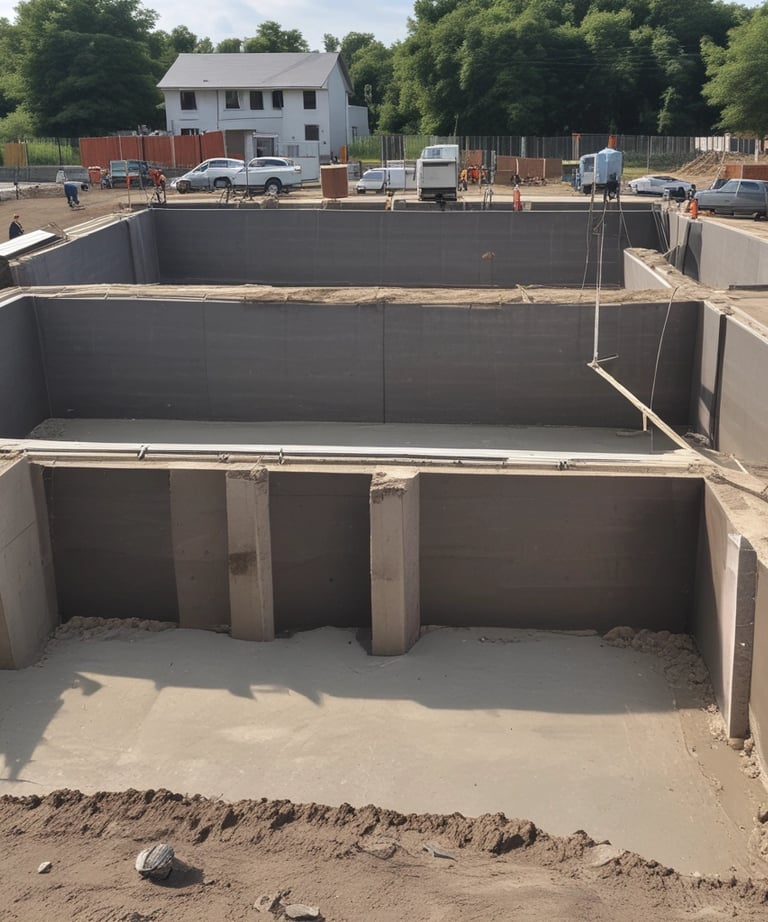 Close-up of hands smoothing waterproofing material on a concrete surface.