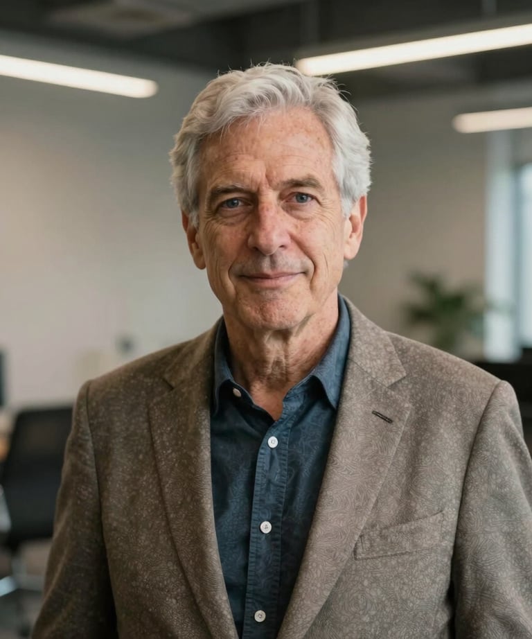 A professional headshot of a senior designer in a modern, neutral North American office environment. They are wearing professional yet contemporary attire. The lighting is soft and flattering, conveying reliability and expertise.