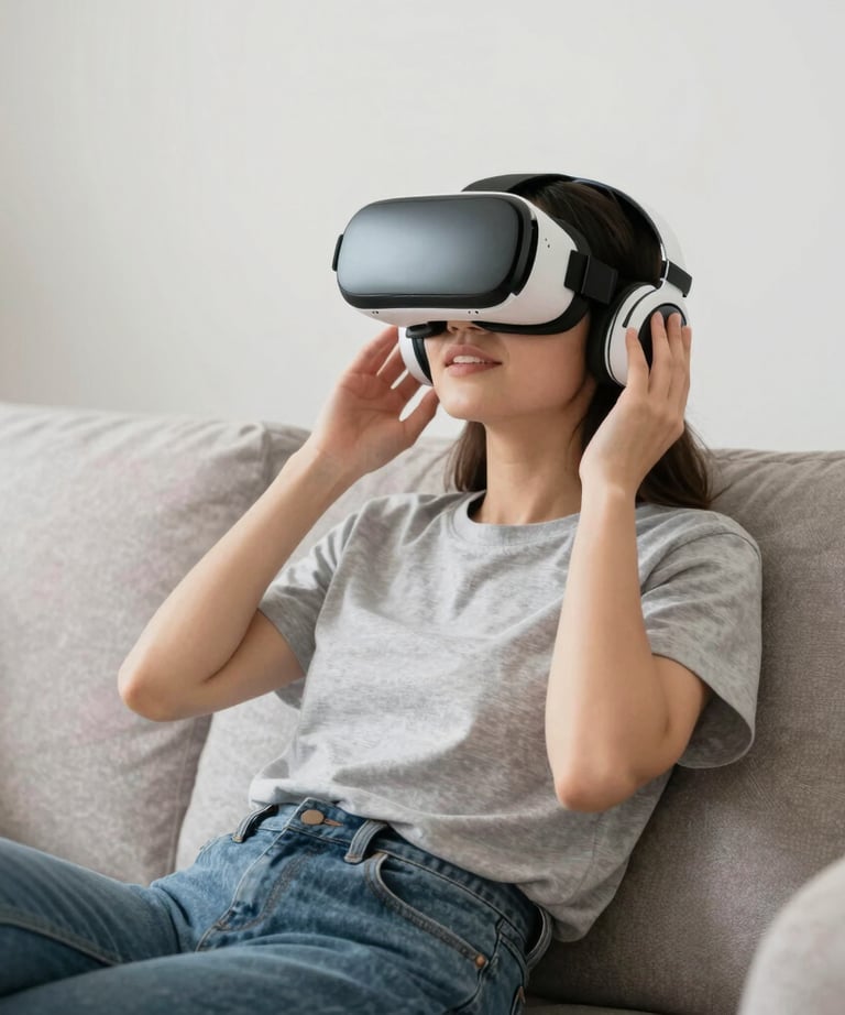 Close-up of a person peacefully meditating inside a high-tech wellness pod.