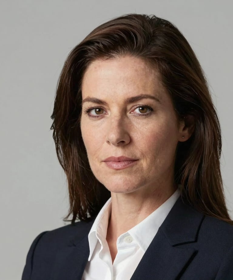 A professional headshot of a woman named Lisa, looking organized and professional, clean studio lighting, North American / US corporate style.