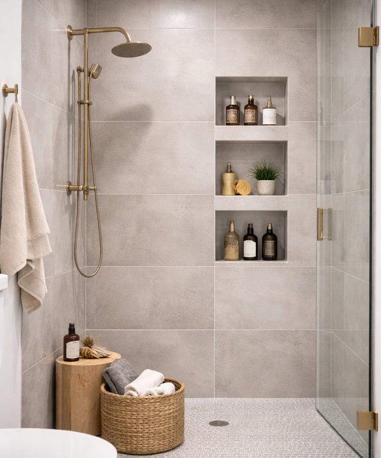 nichos en la ducha para baño moderno pequeño