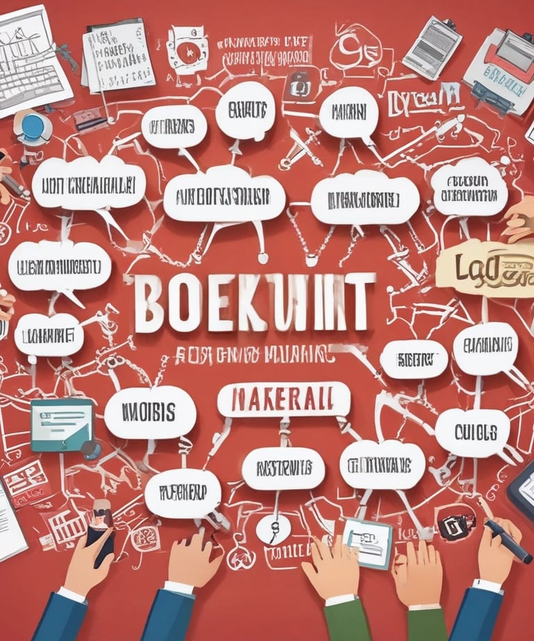 Close-up of hands typing on a keyboard with SEO strategy notes nearby.