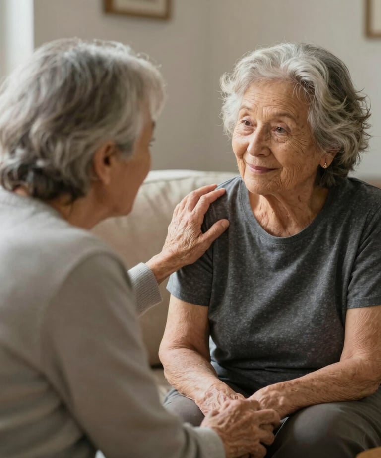 A friendly caregiver preparing a nutritious meal in a bright kitchen.