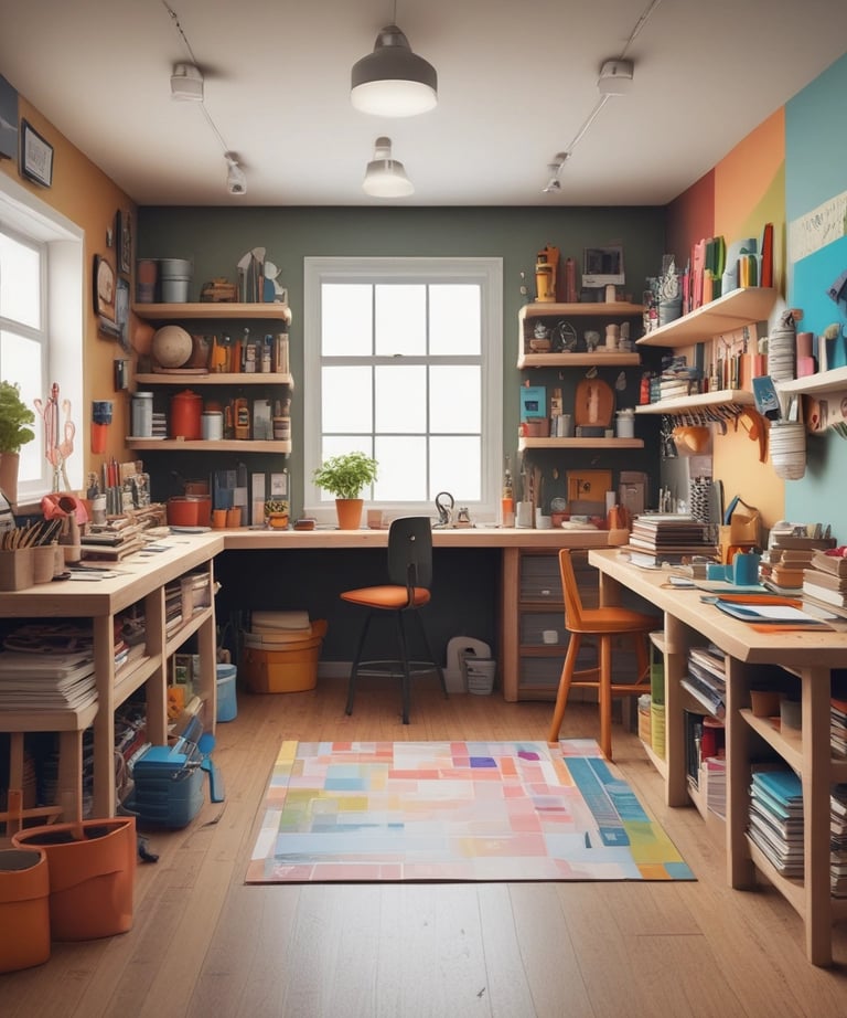 A serene workshop space filled with eco-friendly materials and smiling participants.