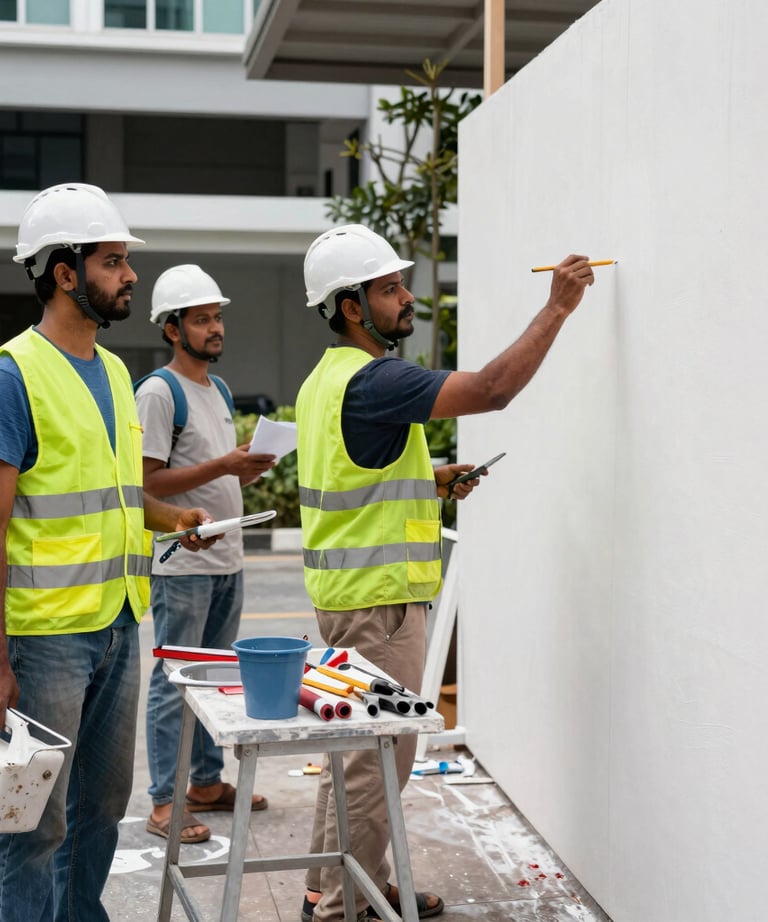 Close-up of hands painting a wall with bright colors in a renovation project.