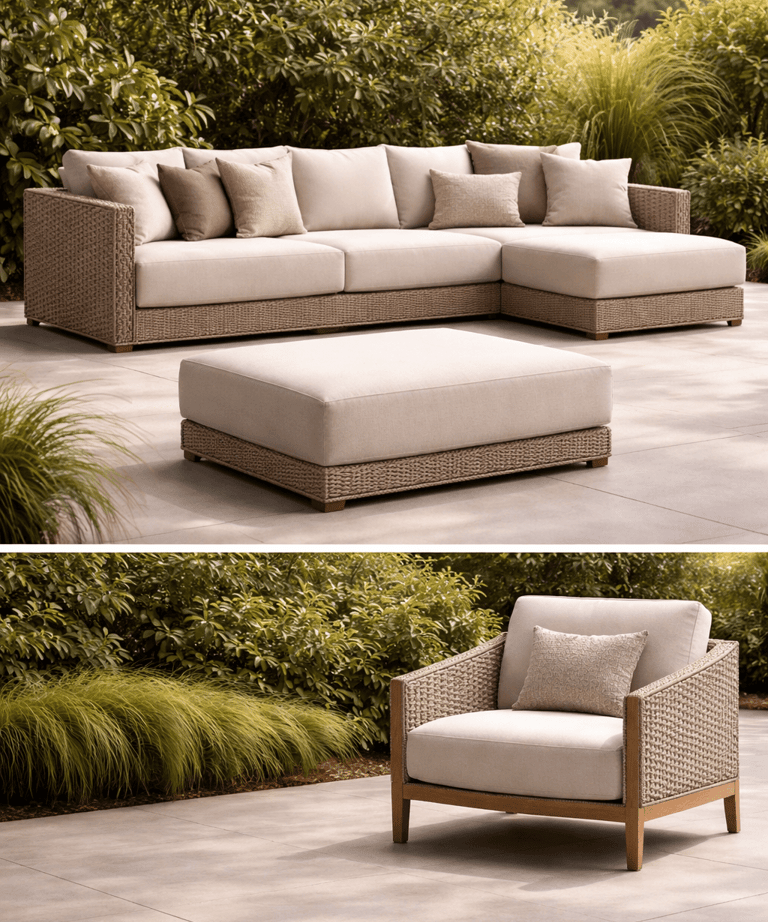 Sofás e conforto: sofás e puffs. Móveis sofisticados para área interna e externa