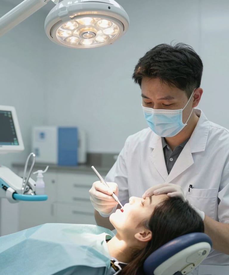 Friendly dentist consulting with a patient, sharing a reassuring smile.