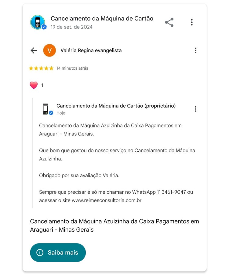 Cancelamento da Maquina Azulzinha da Caixa Pagamentos em Araguari Minas Gerais