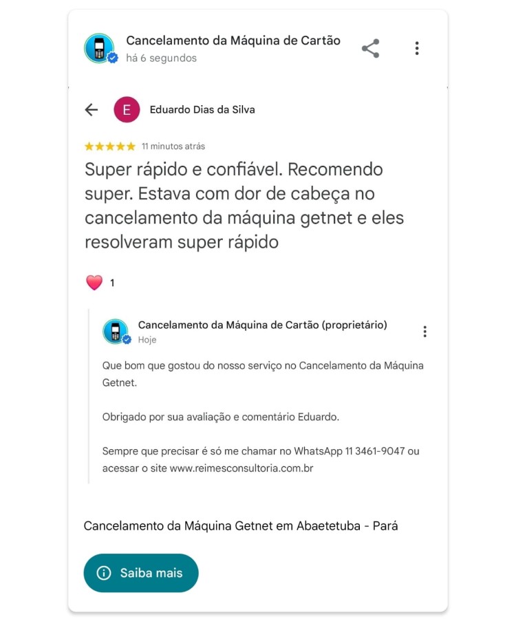 Cancelamento da Maquina Getnet em Abaetetuba Para