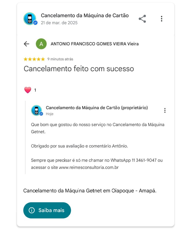 Cancelamento da Maquina Getnet em Oiapoque Amapa