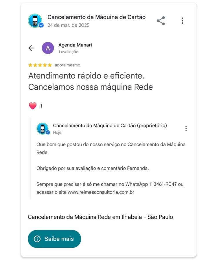 Cancelamento da Maquina Rede em Ilhabela Sao Paulo
