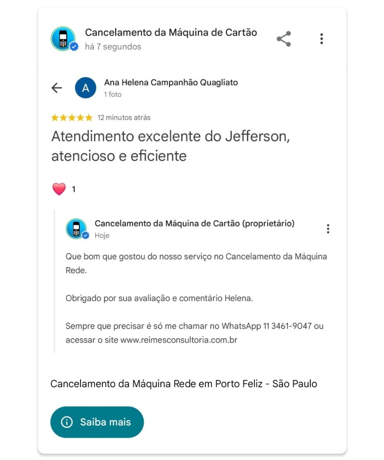 Cancelamento da Maquina Rede em Porto Feliz Sao Paulo