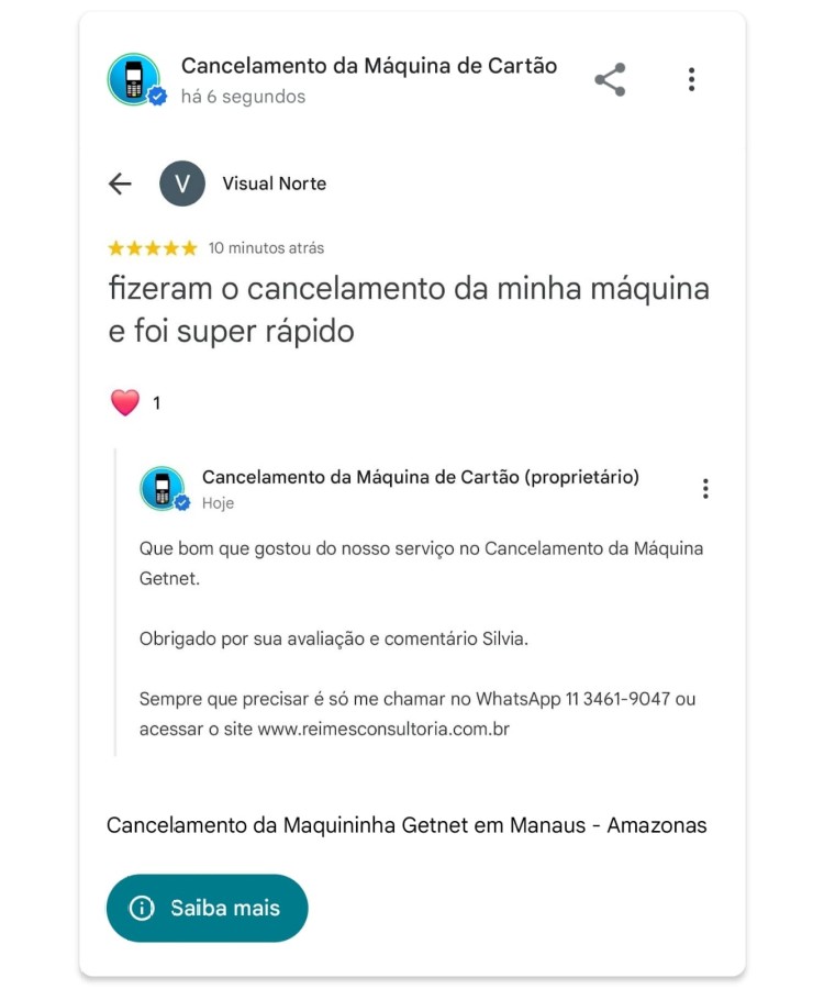 Cancelamento da Maquininha Getnet em Manaus Amazonas