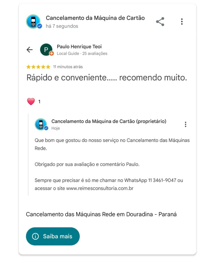 Cancelamento das Maquinas Rede em Douradina Parana