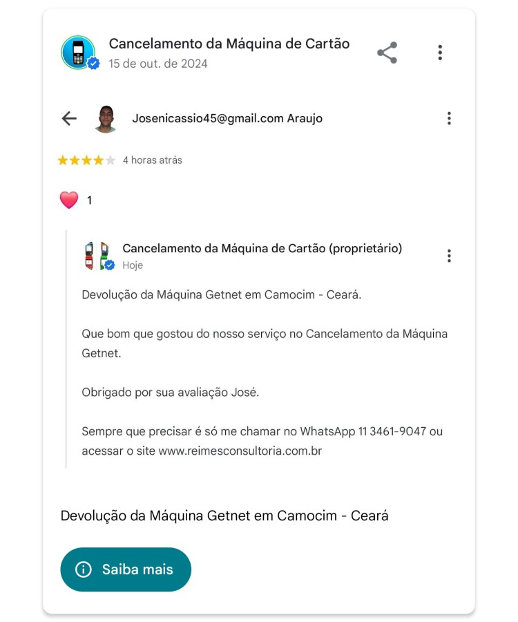 Devolucao da Maquina Getnet em Camocim Ceara