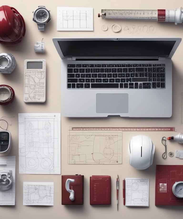 Detailed close-up of technical blueprints and plans for industrial installations.