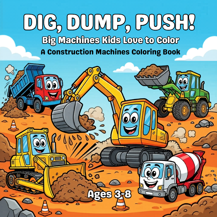 cover of dig, dump, push coloring book
