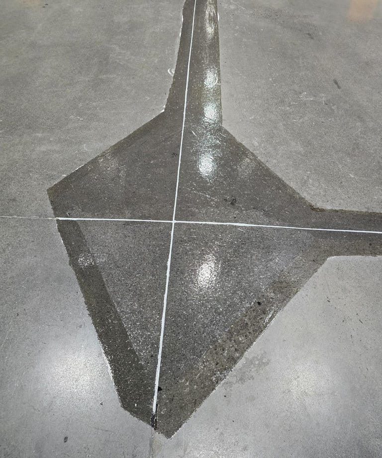 un bache reparado en un almacén