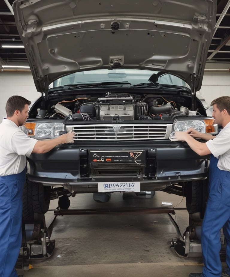 Technician performing a brake repair service at a customer's home.