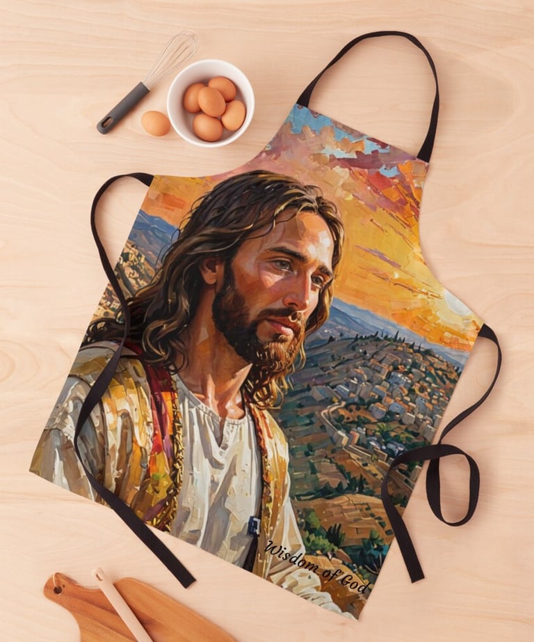 a jesus's face with eggs and eggs on a table