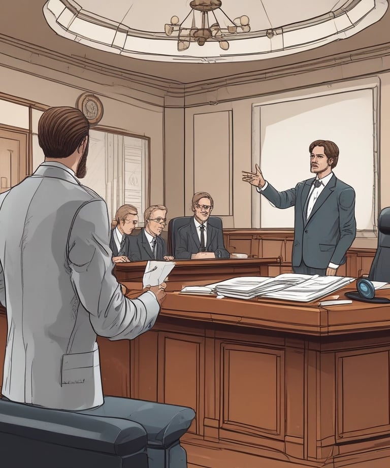 Two individuals, a man and a woman, are focused on examining documents on a table. The woman is holding a blue pen, pointing at something on the paper. They appear to be engaged in a discussion or collaborative work in a bright, well-lit room. A laptop is visible next to them, and two other people are partially seen from behind, leaning over the table.