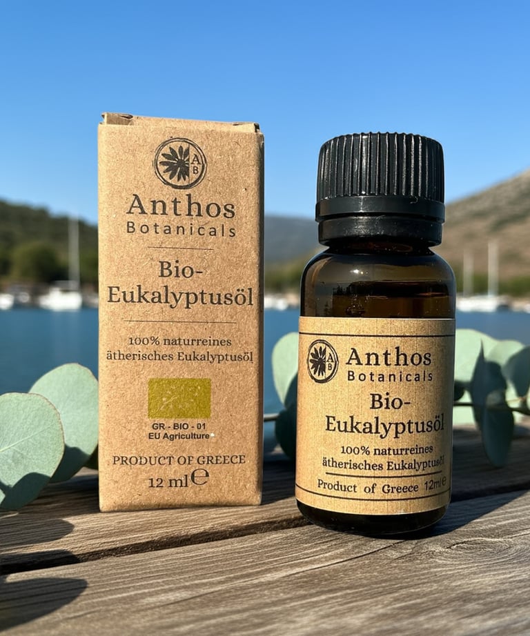 a bottle and a box of eukalyptus essential oil