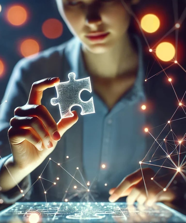 Person holding a glowing puzzle piece, representing DUAL Tools’ solutions for diverse learners.