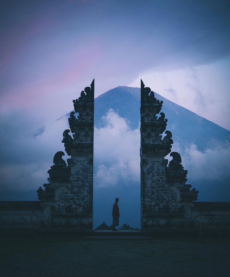 an image of a gate of spiritual significance facing Mount Agung