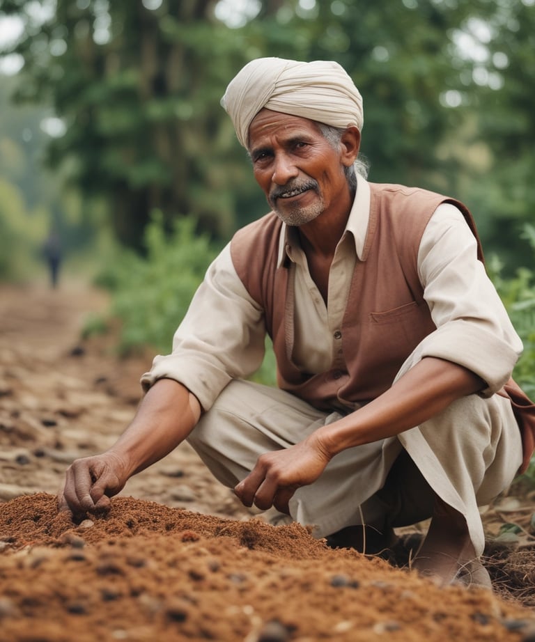 Farmers harvesting fresh spices in a lush green field, highlighting the sustainable practices of Indian agriculture.