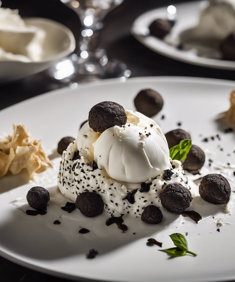 Slices of fresh mozzarella cheese are drizzled with balsamic glaze and placed alongside cherry tomatoes on a rectangular white plate. Fresh basil leaves are arranged on the side, adding a touch of green to the dish.