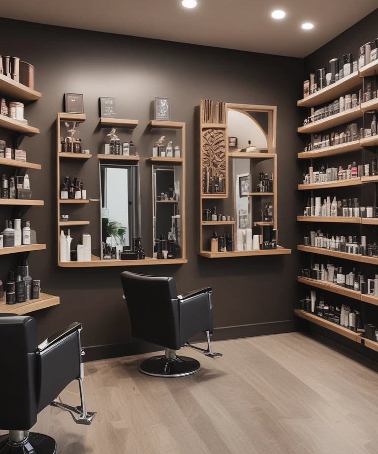 A series of blue neon lights arranged against a perforated wall, spelling the words 'POWERED BY YOU'. Industrial-style hanging lamps are visible at the top, emitting a blue glow that complements the neon text. Below, countertop appliances like a microwave are partially visible.