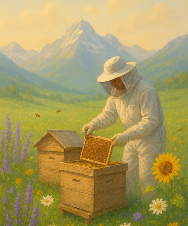 apiculteur, ruches, montagnes, biodiversité - RSE