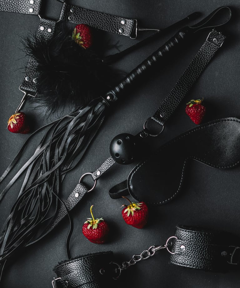 Whips, collars and cuffs for BDSM play