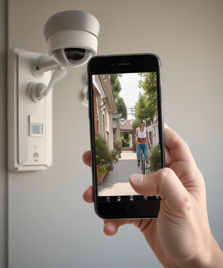 A technician installing an alarm system in a modern office space.