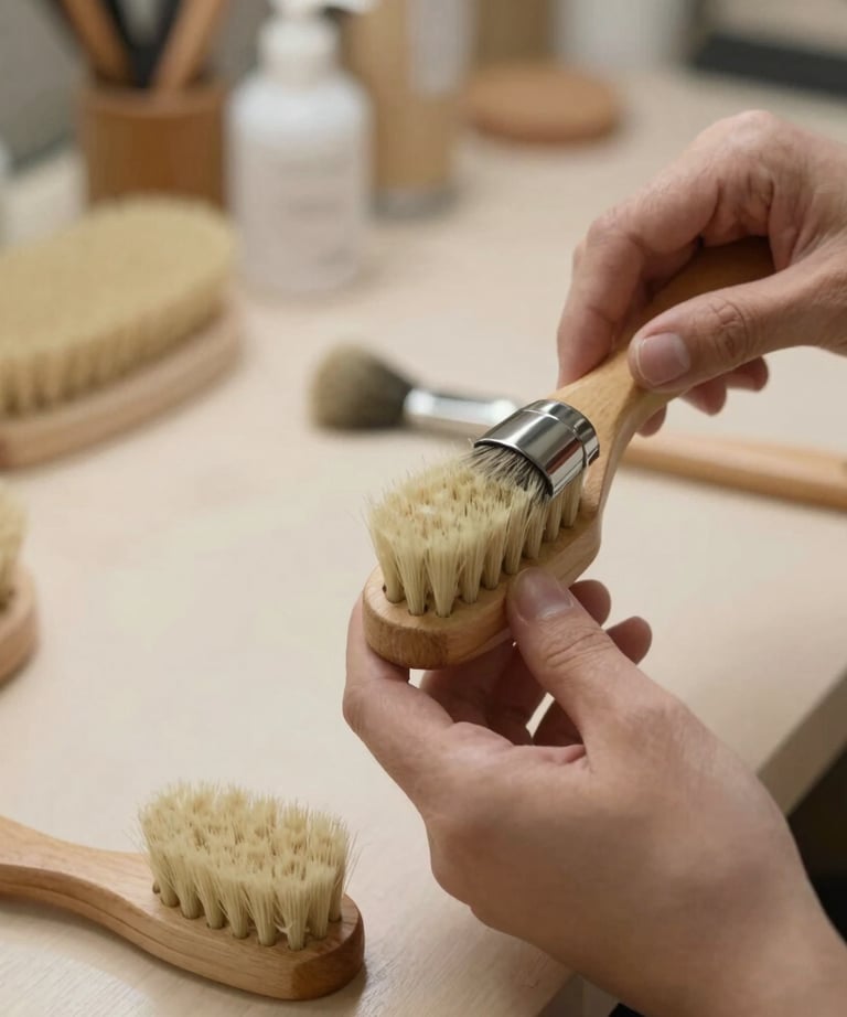 Stacks of neatly packaged natural brushes ready for wholesale shipment in a modern facility.