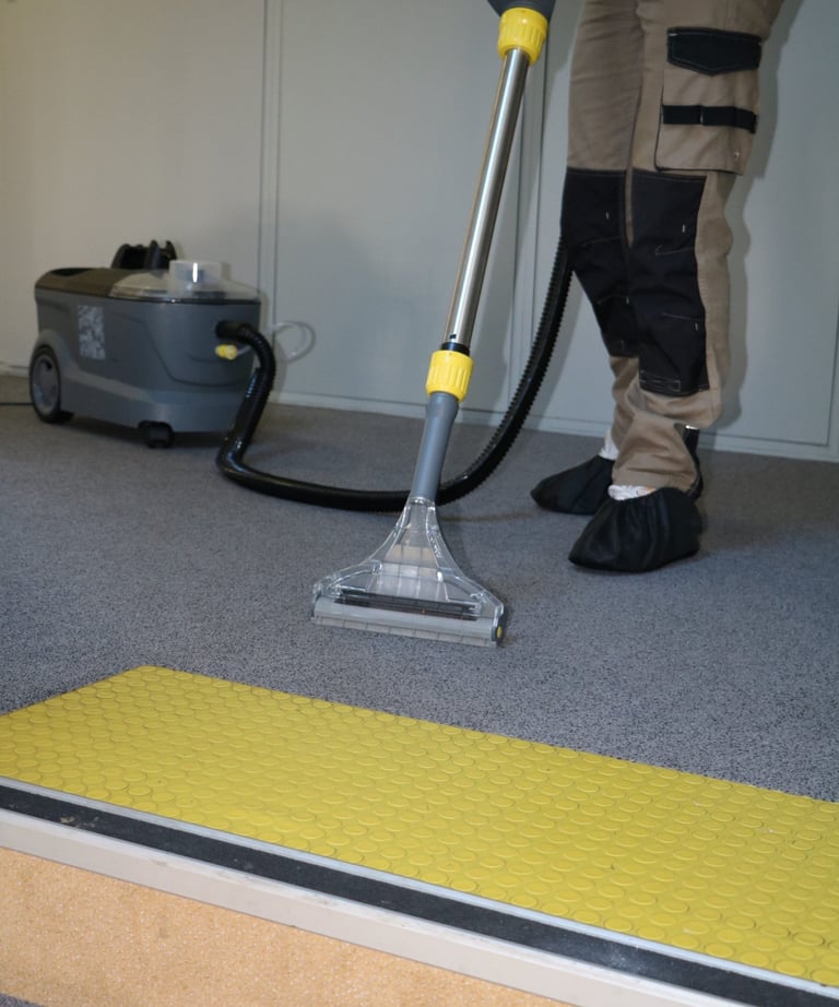 a man is using a vacuum cleaner to clean the carpet