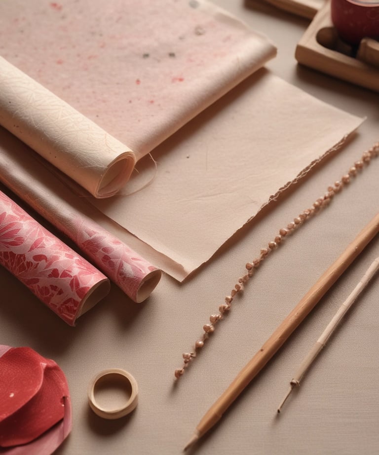 Artisan folding origami paper into earring shapes at a cozy workspace.