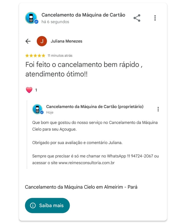 Cancelamento da Maquina Cielo em Almeirim Para