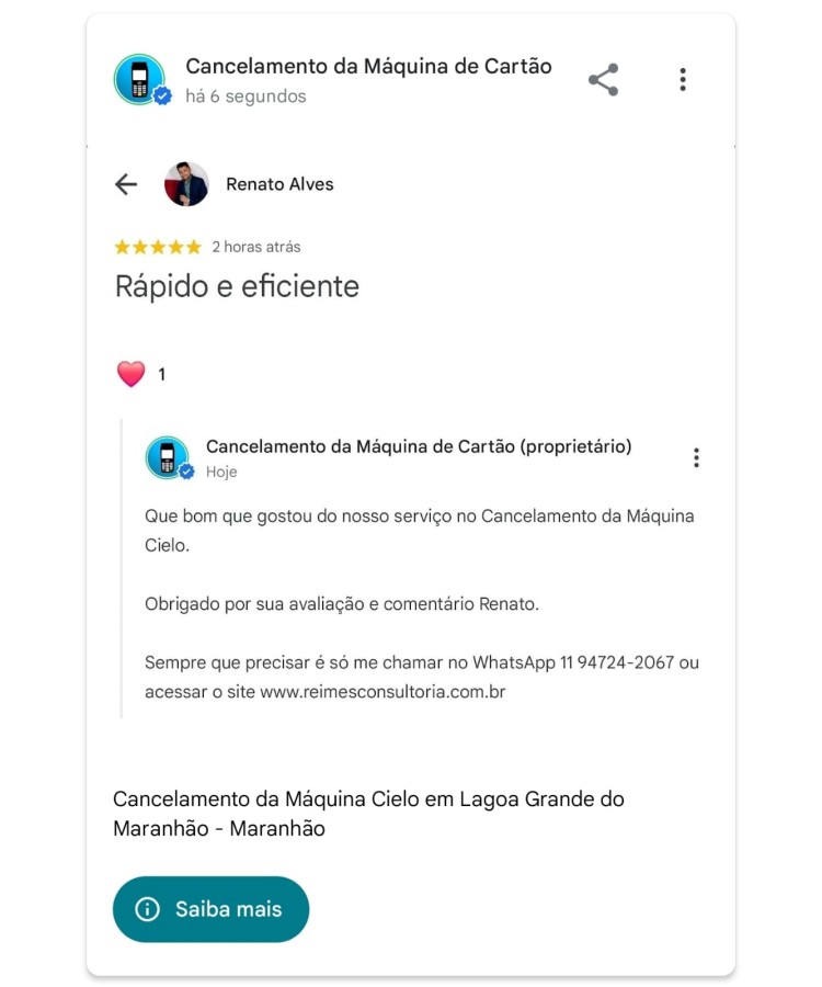 Cancelamento da Maquina Cielo em Lagoa Grande do Maranhao Maranhao