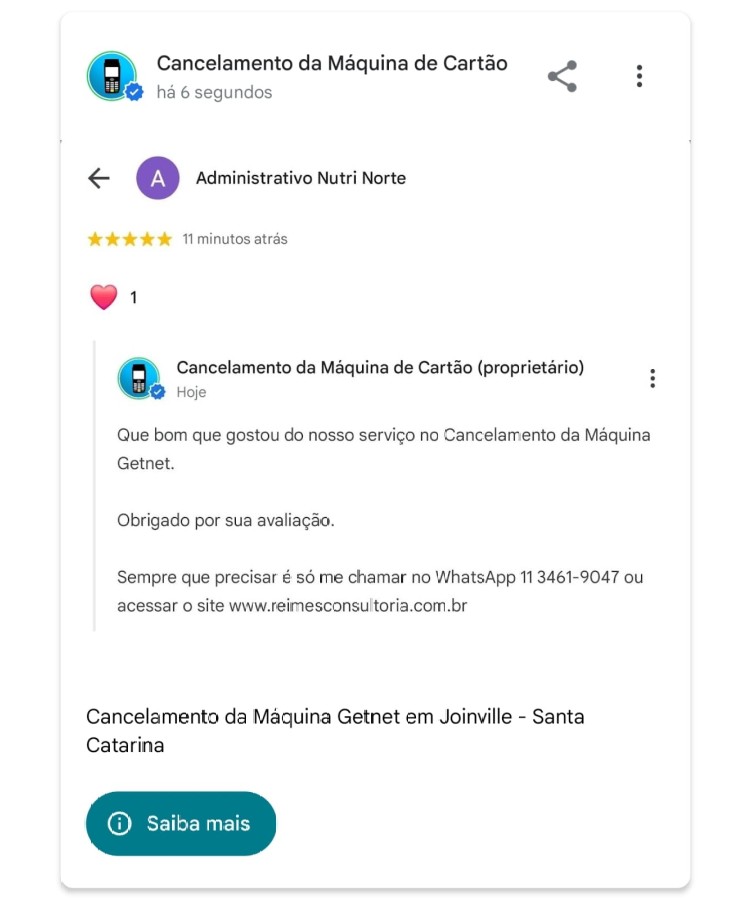 Cancelamento da Maquina Getnet em Joinville Santa Catarina