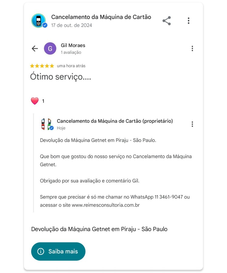 Cancelamento da Maquina Getnet em Piraju Sao Paulo