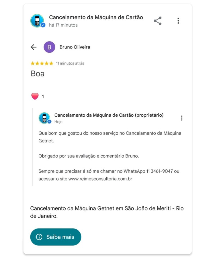 Cancelamento da Maquina Getnet em Sao Joao de Meriti Rio de Janeiro