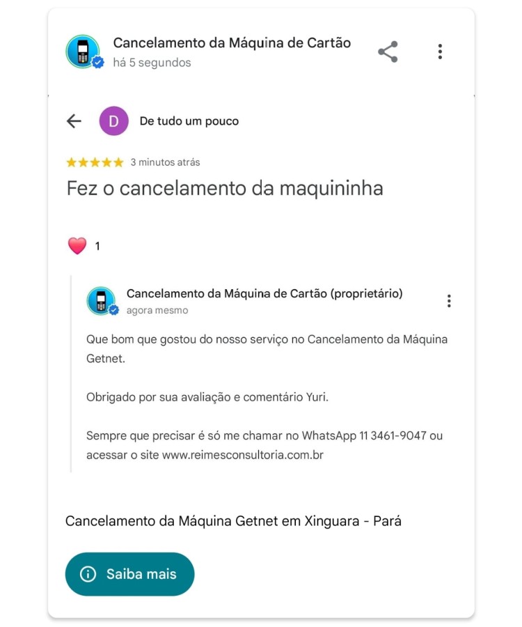 Cancelamento da Maquina Getnet em Xinguara Para