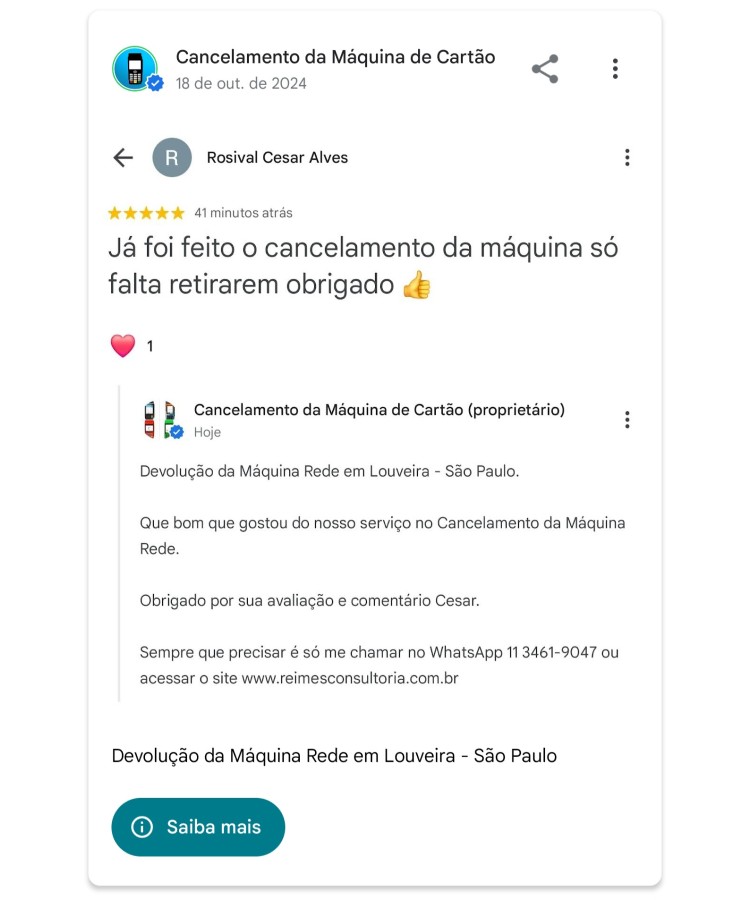 Cancelamento da Maquina Rede em Louveira Sao Paulo