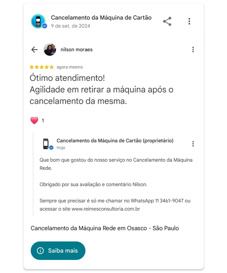 Cancelamento da Maquina Rede em Osasco Sao Paulo