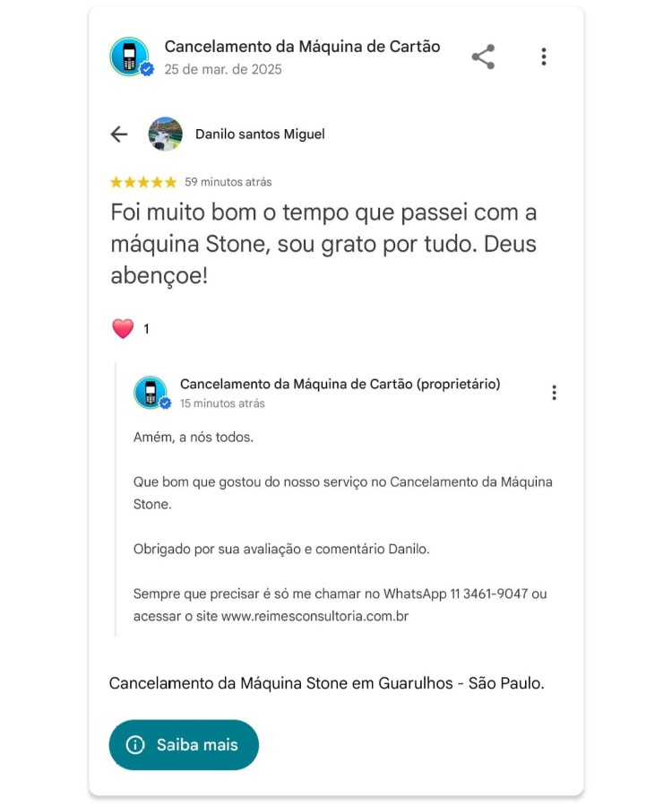 Cancelamento da Maquina Stone em Guarulhos Sao Paulo