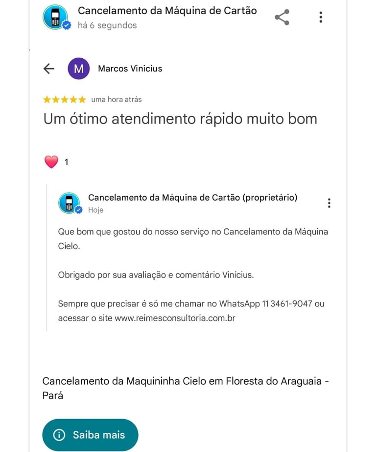 Cancelamento da Maquininha Cielo em Floresta do Araguaia Para