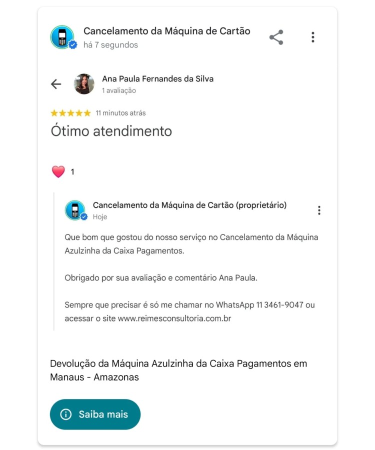 Devolucao da Maquina Azulzinha da Caixa Pagamentos em Manaus Amazonas
