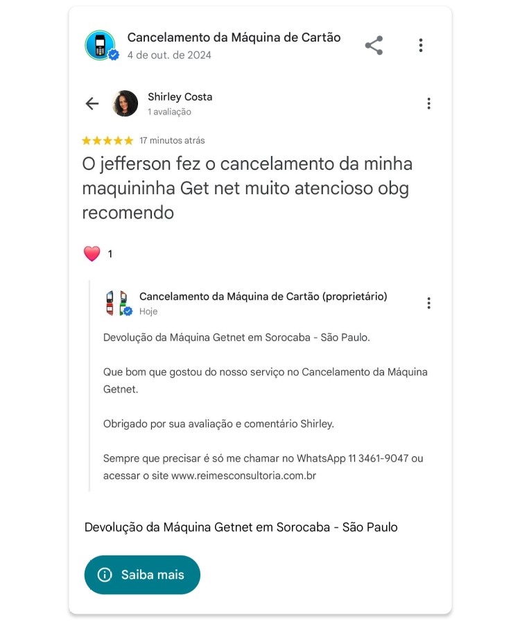 Devolucao da Maquina Getnet em Sorocaba Sao Paulo